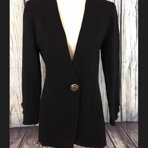 St. John Black Blazer With Gold Button Sleeves